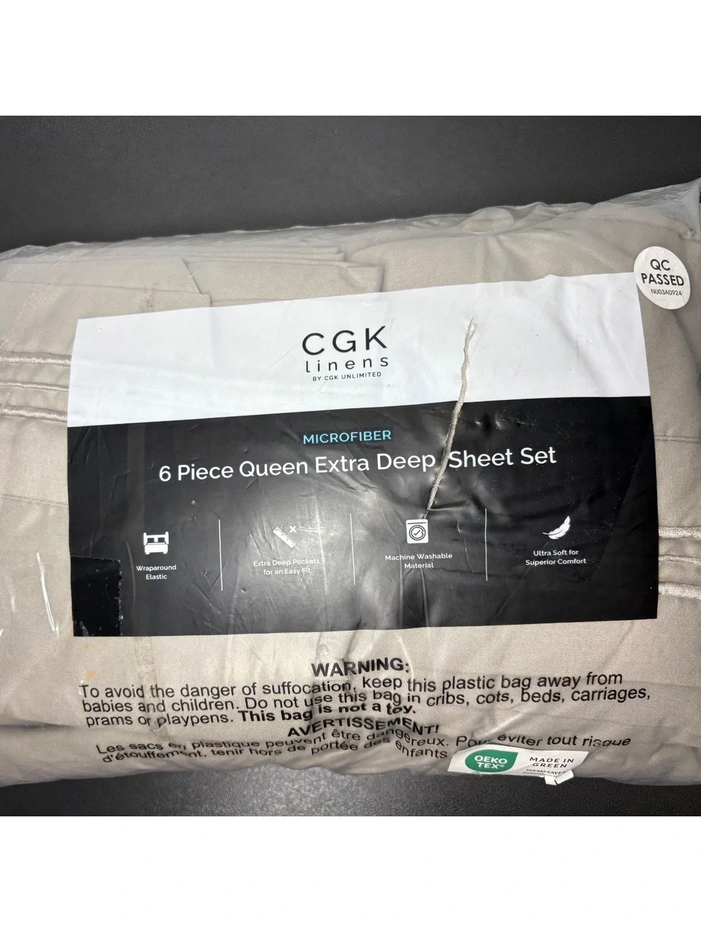 Gray CGK 6 Piece Queen Sheet Set Extra Deep Pockets New in Package, never opened